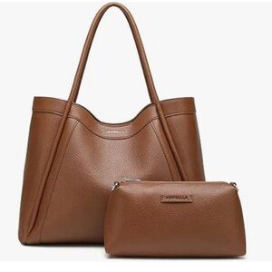 NEWBELLA Brown Kelly-Style Tote with Matching Pouch